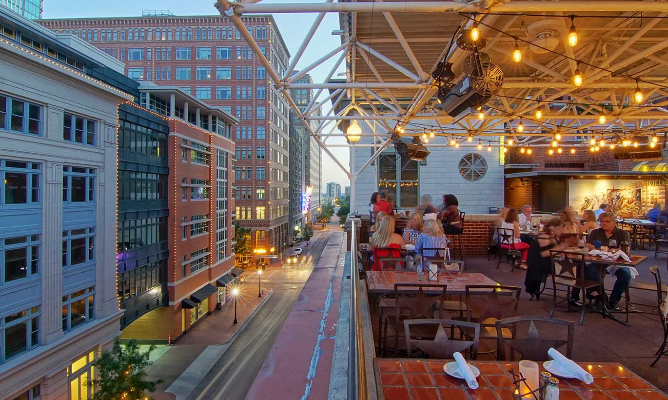 View of downtown from the Reata, an elevated restaurant in Fort Worth, Texas.